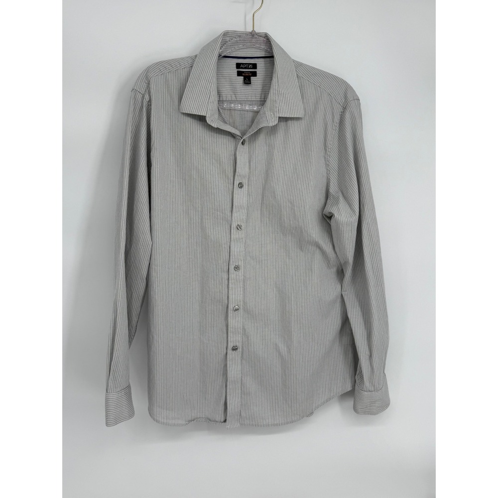 Apt 9 Mens Stretch Slim Fit Grey White Micro Stripe Button Down Shirt L